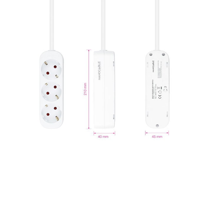 Nanocable Regleta de 3 Tomas, 1,4 m, Blanco Nanocable Regleta de 3 Tomas, 1,4 m, Blanco